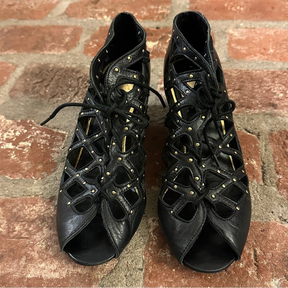 Dolce Vita Black Lace-Up Boots with Gold Accents